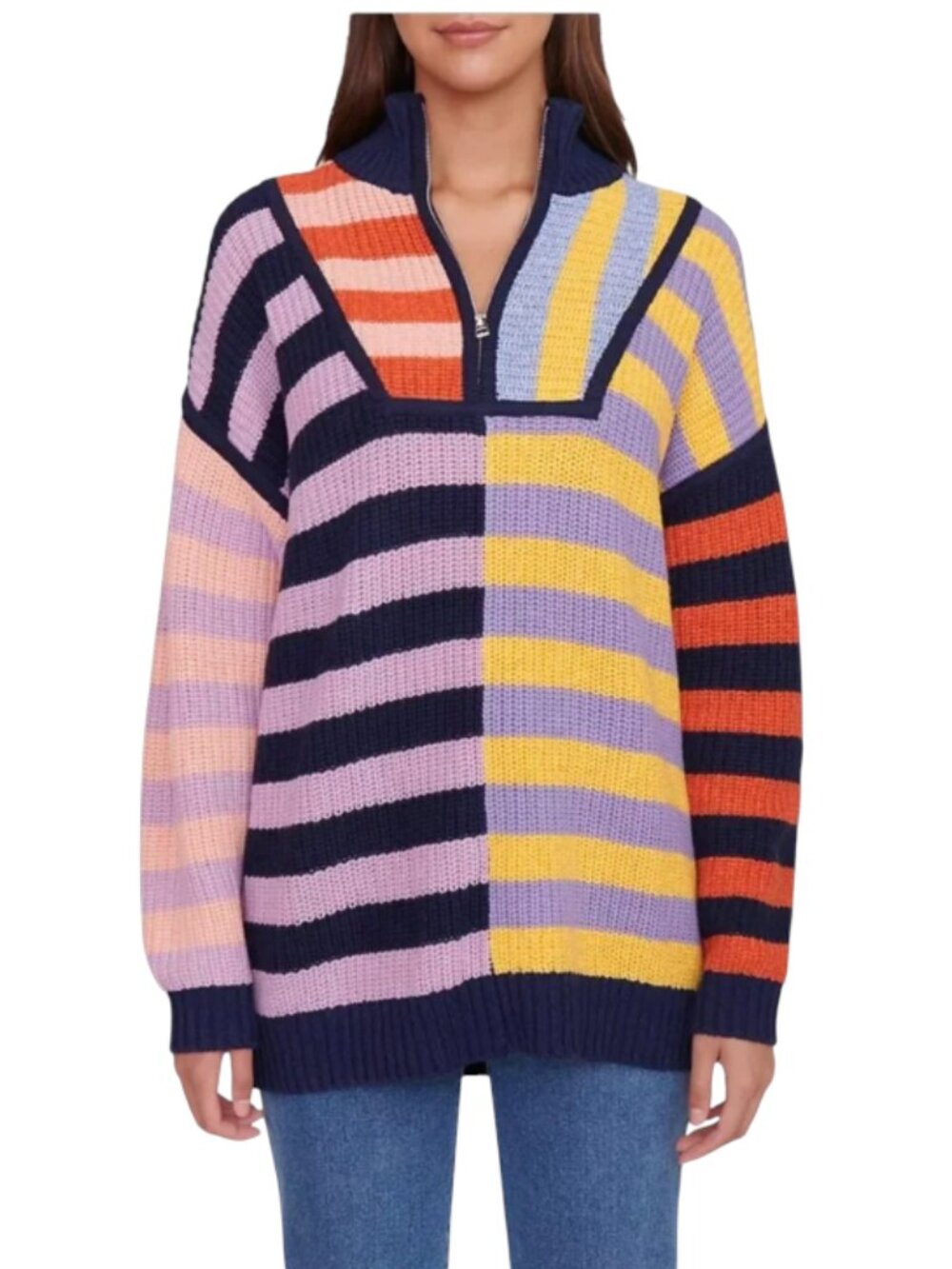 Staud Hampton Oversized Boyfriend Sweater Womens Medium Blue Purple 1/2 Zip Knit